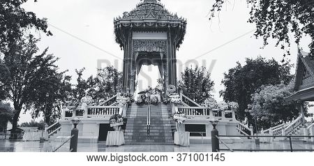 Pathum Thani, Thailand- June 6, 2019: Beautiful Thai Crematory For Funeral With Flower Decoration An