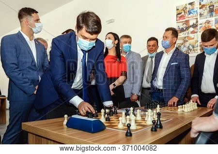Mukachevo, Western Ukraine - June 11, 2020: Speaker Of The Ukrainian Parliament Dmytro Razumkov (l) 