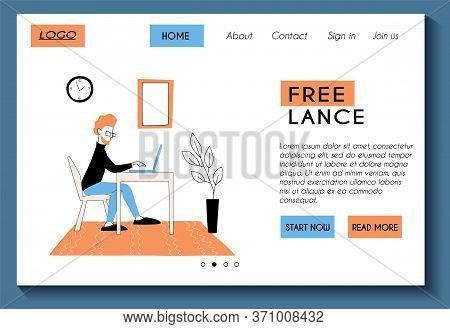 Web Landing Page Template For Work From Home Site. Stock Flat Modern Illustration For Freelance And 