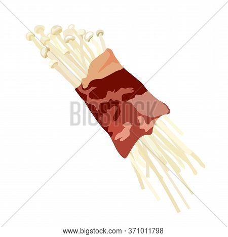 Vector Stock Illustration Of Natural Raw White Mushrooms Enoki With Hats On Legs. For Cooking Tempur