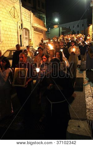 NAZARETH, Izrael - 30. září: Každý pátek průvod prochází v ulicích Nazaretu, od 