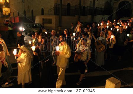 NAZARETH, Izrael - 30. září: Každý pátek průvod prochází v ulicích Nazaretu, od 