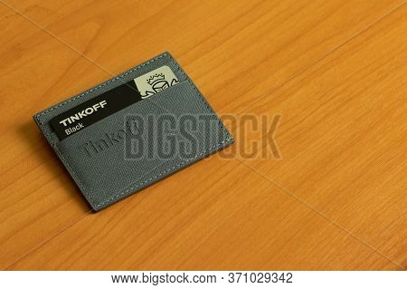 Los Angeles, California, Usa - 1 June 2020: Tinkoff Black Debit Card Top View. Tinkoff Bank, Illustr