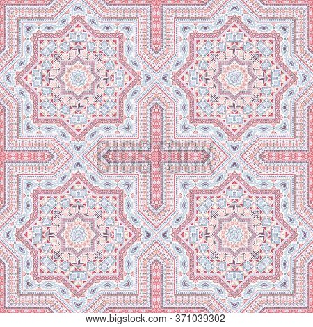 Luxury Victorian Majolica Tile Seamless Ornament. Ethnic Structure Vector Elements. Carpet Print Des