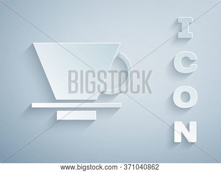 Paper Cut V60 Coffee Maker Icon Isolated On Grey Background. Paper Art Style. Vector