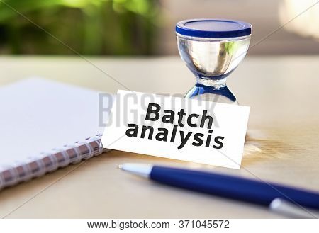 Batch Analysis Business Seo Concept Text On A White Notebook And Hourglass Clock, Blue Pen, Green Le