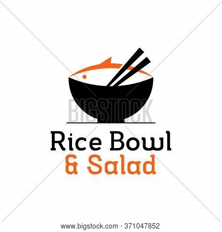 Healthy Food Modern Logo Design Template. Rice Bowl Icon With Chopstick Vector For Poke Bar Industry