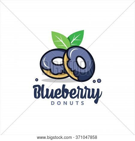 Modern Cartoon Blueberry Flavor Doughnut Logo Vector. Best For Cafe And Bakery Design Template Or Fo