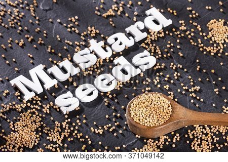 Organic Mustard Seeds - Sinapis Alba. Text Space