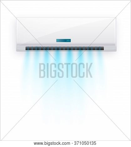 Vector Air Conditioner With Fresh Air Isolated. White Air Condition Isolated On Clear Background In 