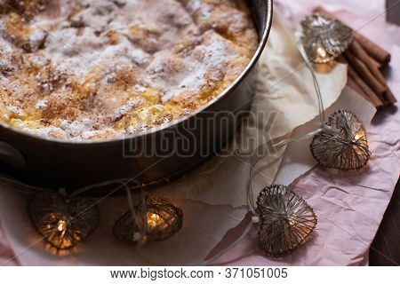 Apple Pie In Baking Form. Homemade Pastries