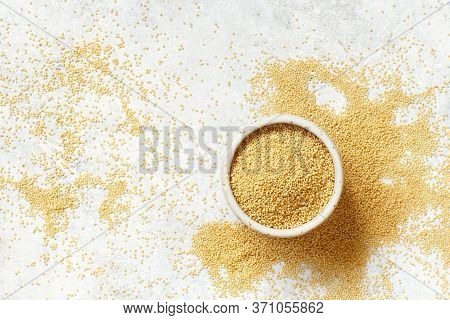 Bowl Of Raw Amaranth Grain  Top View On A White Table