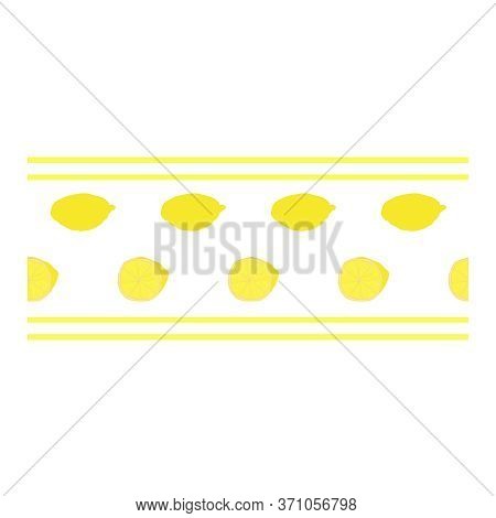 Seamless Border, An Ornament With Painted Lemon Citrus Fruits On A White Background