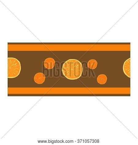 Seamless Border, An Ornament With Painted Citrus Fruits Of Tangerine And Orange On A Brown Backgroun