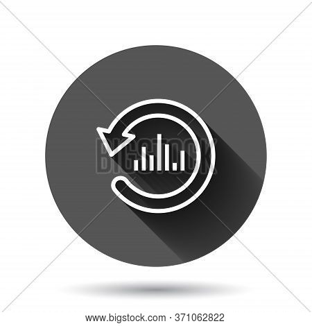 Growing Bar Graph Icon In Flat Style. Increase Arrow Vector Illustration On Black Round Background W