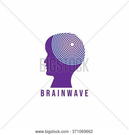 Brainwave Logo Design Template. Silhouette Of People Head With Energy Wave Logo Concept. Purple And 