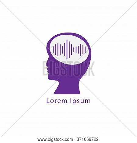 Brainwave Logo Flat Design Template. Silhouette Of People Head With Pulse Wave Signal Logo Concept. 