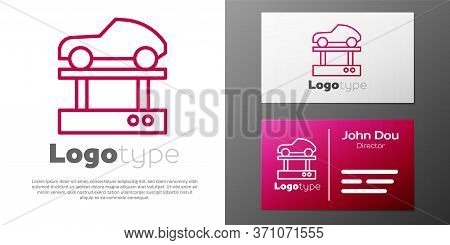 Logotype Line Repair Car On A Lift Icon Isolated On White Background. Repair Of The Underbody, Suspe