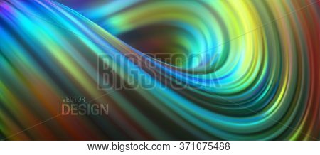 Iridescent Curly Stream. Liquid Flowing Striped Shape. Vector 3d Illustration. Abstract Colorful Bac