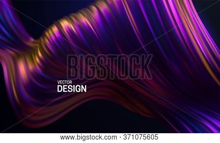 Iridescent Striped Wave. Liquid Flowing Shape. Vector 3d Illustration. Abstract Colorful Background.