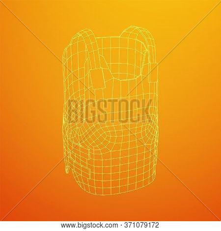 Police Flak Jacket Or Bulletproof Vest. Bullet Proof Concept. Wireframe Low Poly Mesh Vector Illustr