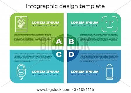 Set Line Lock And Key, Fingerprint, Bullet And Face Recognition. Business Infographic Template. Vect