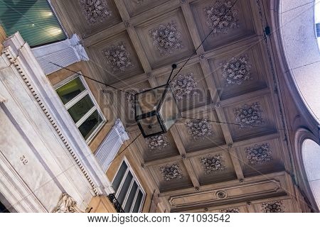Genoa, Italy - August 18, 2019: Detail Of The Arches Of Via Xx Setembre In The Historic Center Of Ge