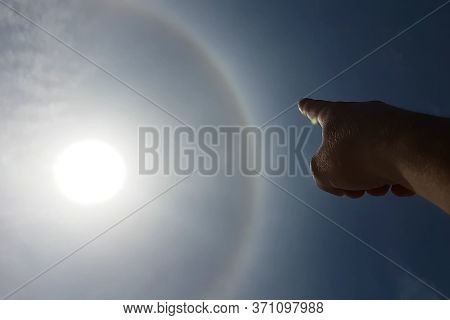 The Phenomenon Of Halo In The Sky. A Rare Natural Phenomenon. Three Halo Suns.