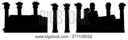 Silhouettes Of Columns Of Karnak Temple Complex In Luxor (egypt). Vector Illustration