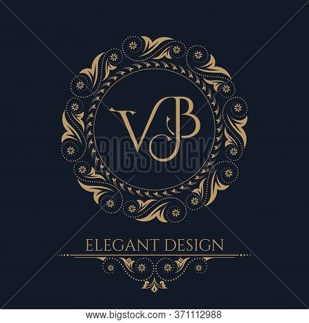 The Monogram From The Intertwining Letters Vb In An Elegant Flower Frame. Baroque Style. The Place F