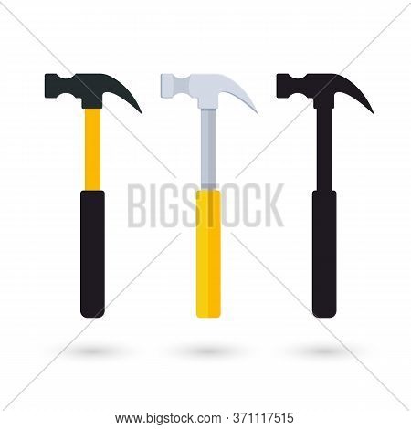 Ordinary Claw Hammer In Three Different Looks, Completely Flat Without Shading, More Detailed One An
