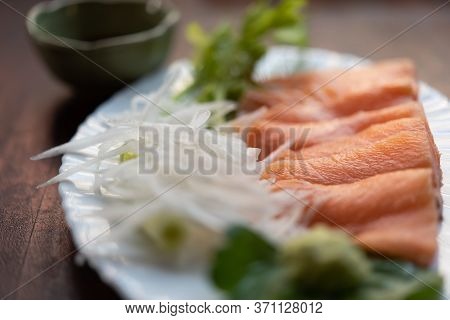 Japanese Food Sashimi Salmon In Japan Restaurant