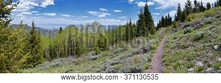 Rocky Mountain Wasatch Front Peaks, Panorama Landscape View From Butterfield Canyon Oquirrh Range To