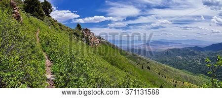 Rocky Mountain Wasatch Front Peaks, Panorama Landscape View From Butterfield Canyon Oquirrh Range To