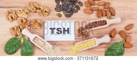 Inscription Tsh And Best Food For Healthy Thyroid. Natural Eating As Source Vitamins And Minerals
