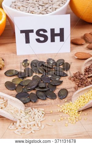 Inscription Tsh With Products And Ingredients As Source Healthy Natural Vitamins And Minerals. Benef