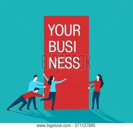 Business Management Concept - People (project Managers) Dragging Big Banner With Sample Text