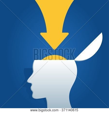 Arrow Down Inside Opened Human Head  - Visual For Brainstorm, Creativity, Psychology, Ai Technology,