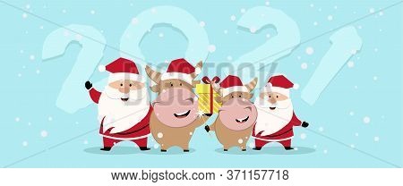 Happy Chinese New Year 2021 Version. Zodiac Of Ox Cartoon Character Traditional. New Year 2021 Cards