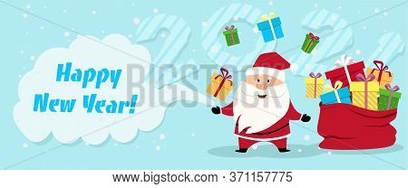 Santa With A Bag Of Gifts. Happy Chinese New Year 2021 Version. Zodiac Of Ox Cartoon Character Tradi