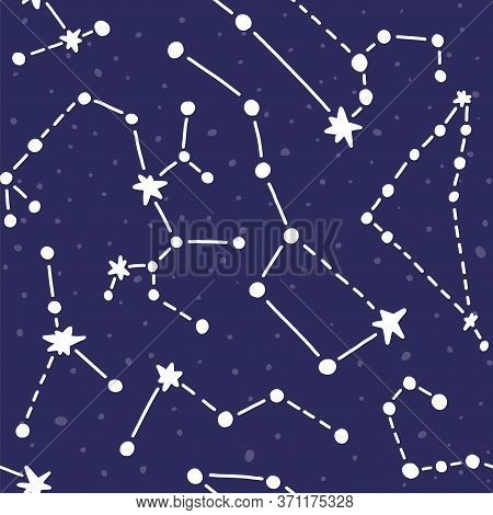 Planet Pattern With Constellations And Stars. Cute Design For Kids Fabric And Wrapping Paper. Bright