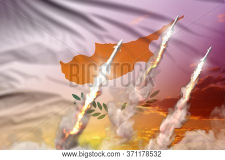 Cyprus Ballistic Missile Launch - Modern Strategic Nuclear Rocket Weapons Concept On Sunset Backgrou