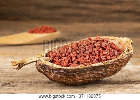Bixa Orellana - Organic Annatto Seeds. Text Space