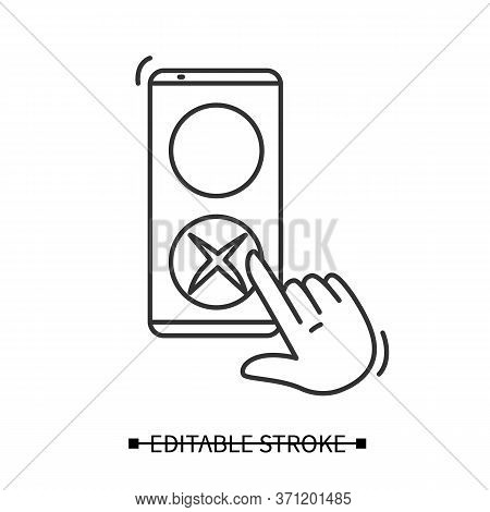 Mobile Marketing Survey Icon. Line Pictogram Of Hand And Smartphone. Digital Technology In Feedback 