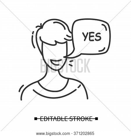 Customer Positive Feedback Icon. Client Head With Positive Answer Speech Bubble Pictogram. Marketing