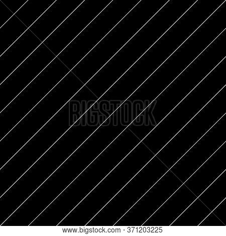 Diagonal Thin White Lines Abstract On Black Background. Seamless Surface Pattern Design With Linear 