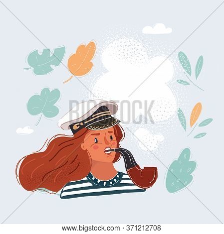 Vector Illustration Sailor Woman Wearing Sailor Hat.