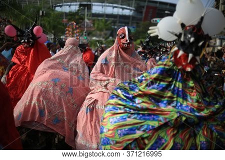 Salvador, Bahia / Brazil - January 24, 2016: Members Of The Cultural Group Caretas From Praia Do For