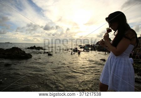 Salvador, Bahia / Brazil - February 2, 2016: Candomble Supporters And Supporters Greet The Yemanja O