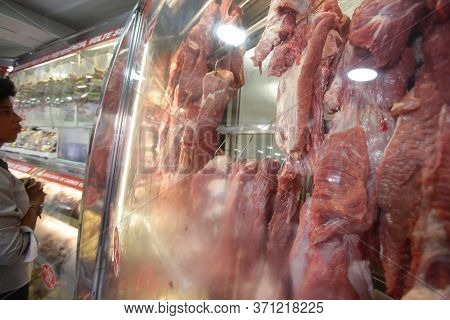 Salvador, Bahia / Brazil - March 17, 2017: Pieces Of Meat Are Seen At Butcher's Refrigerator Counter